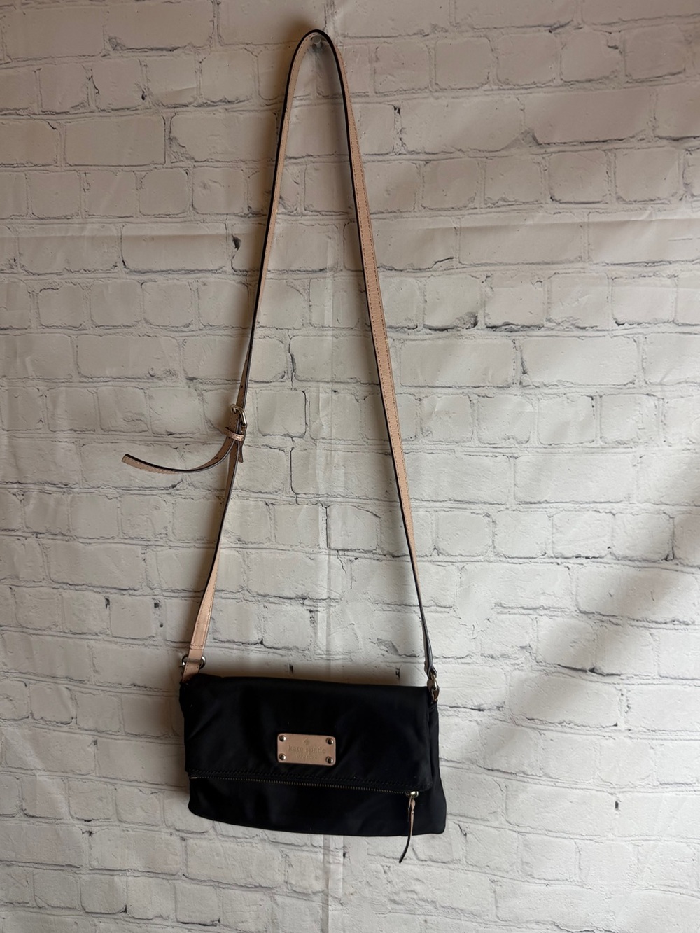 Kate Spade Black Foldover Crossbody Bag Nylon & Leather 9x6 - Picture 2 of 11